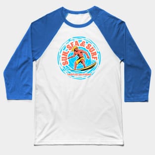 Vintage Sun, Sea & Surf Trestles, California // Retro Surfing // Surfer Catching Waves Baseball T-Shirt